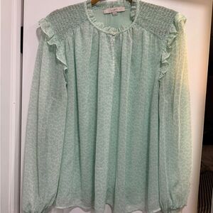 LOFT Light Green Ruffle Blouse
